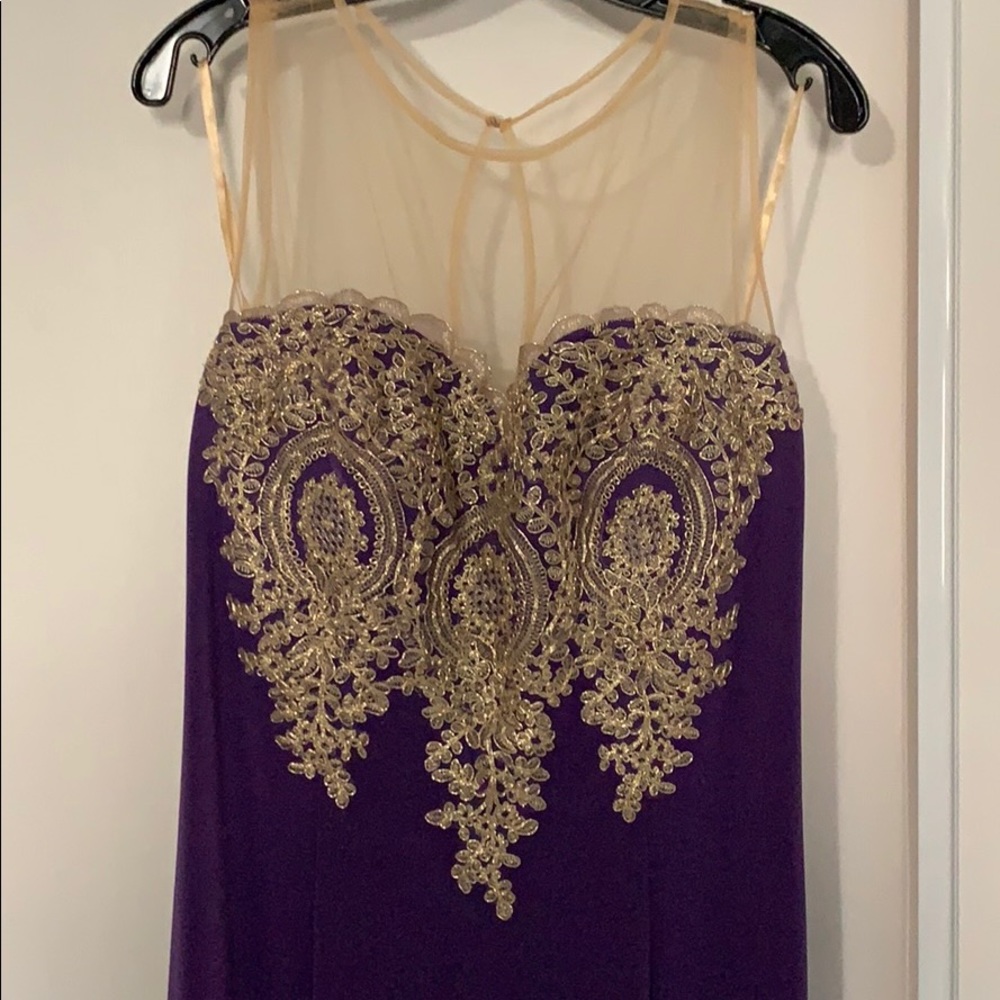 Royal purple and gold evening dress